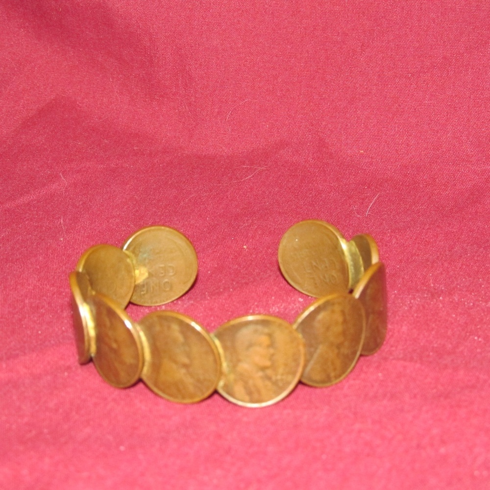 Vintage U.S. Copper Pennies Bracelet Cuff 1940-1957 One Cent Hand Made